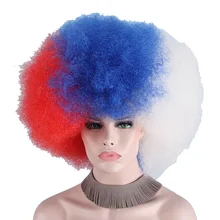 Anxin России Футбол вентиляторы парик Национальный флаг Цвет Кепки вечерние карнавал день Клоун Парики Косплэй зеленый красный, белый афро футбол