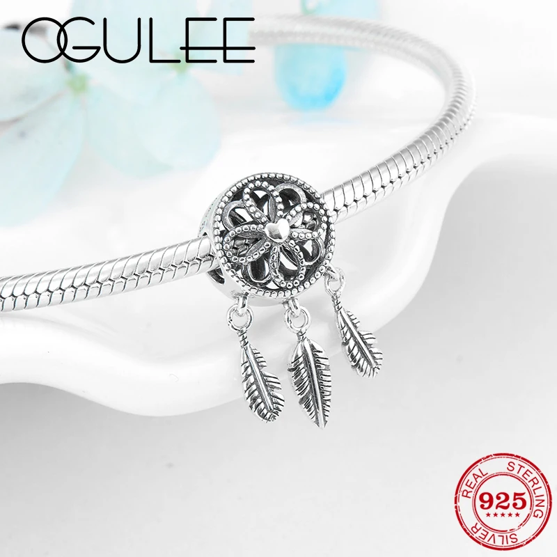 

Beautiful dreamland Flower dream catcher 925 Sterling Silver Charms pendants Bead Fit Original Pandora Bracelet Bangles Making