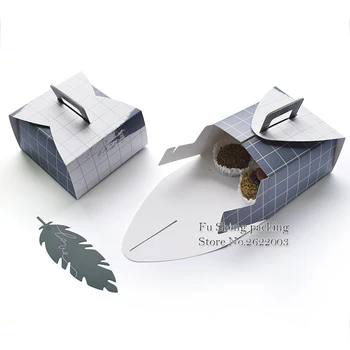 

13*13*6.5cm leaf design Cake Gift Box with handle, Muffin Boxes, portable Chocolates cake food storage Gift box 100pcs/lot