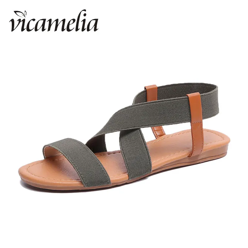 

Vicamelia 2019 Hot Summer Flat Sandals Rome Open Toe Women Shoes Casual Beach Shoes Solid Color Gladiator Sandals Plus Size 372