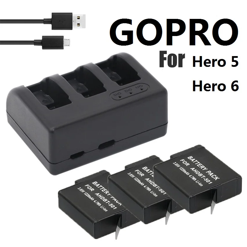 

NEW For Gopro HERO 5 battery Gopro 7 batteries 3-way USB charger and Battery case for HERO 6 Action camera Accessories Clownfish