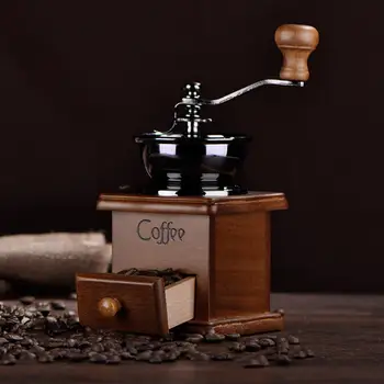 

Classical Wooden Manual Coffee Grinder Hand Stainless Steel Retro Coffee Spice Mini Burr Mill With Ceramic Millston