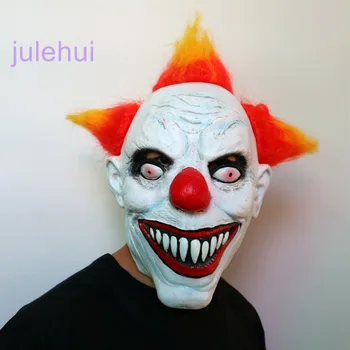 

Killer Clown Mask Adult Mens Latex & orange Hair Halloween Prank Pennywise Evil Scary Fancy Dress