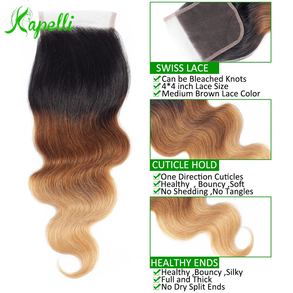 3Bundles Blonde Brazilian Body Wave With Closure Ombre Bundles With Closure 4Pcs 1B/30/27 3 Tone Human Hair Extension Remy Hair 3Bundles Blonde Brazilian Body Wave With Closure Ombre Bundles With Closure 4Pcs 1B/30/27 3 Tone Human Hair Extension Remy Hair
