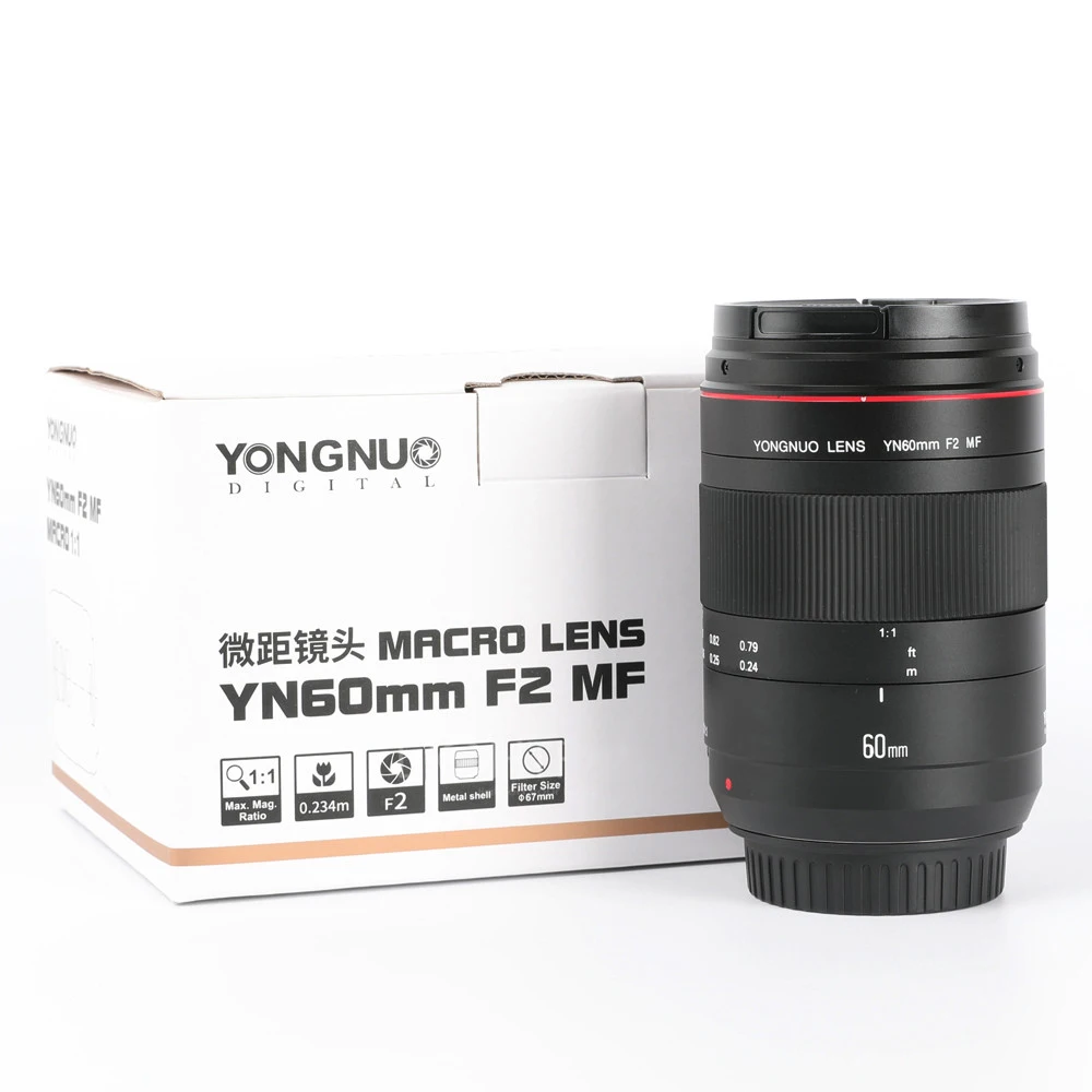 Светодиодная лампа для видеосъемки YONGNUO Объективы макро объектив YN60mm F2 MF 0,234 m макро объектив 60 мм для цифровой однообъективной зеркальной камеры Canon EOS 70D 5DMK II 5diii 600D 700D цифровых зеркальных фотокамер Nikon F2NE Светодиодная лампа для видеосъемки Yongnuo