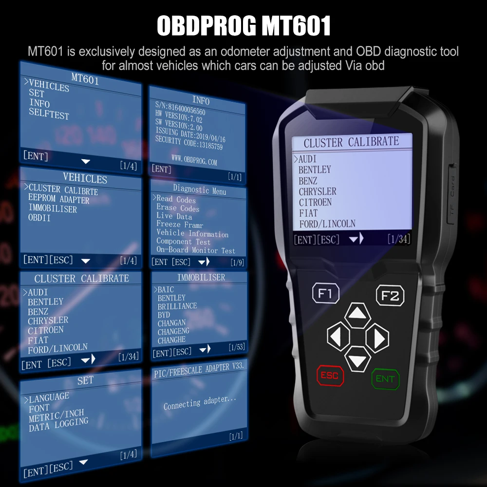 OBDPROG MT601 поддержка чип-ключ Программа/регулировка расстояния/EEPROM программа/OBD диагностический 4 Functiuons сканер