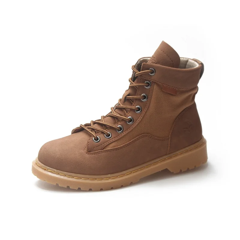 

2018 autumn new European and American large size round head front tie casual wild student casual women's boots brwon 1121