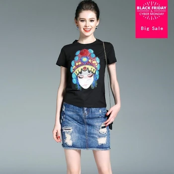 

European station 2020 new summer fashion Facebook embroidery patterncotton tops Slim was thin fashion t-shirt wj616 free sending