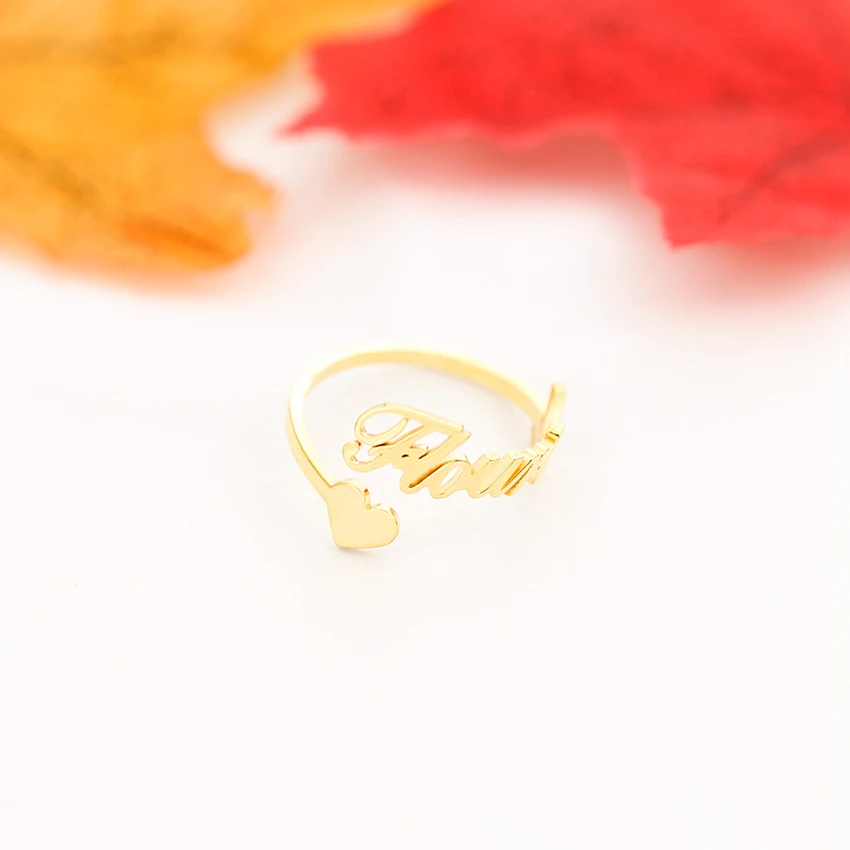 

Adjustable Personalized Heart Name Ring For Women Stainless Steel Custom Cursive Letters Birthday Wedding Rings Men Jewelry BFF