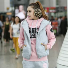 Autumn&Winter Women Fashion Leisure Motion Wear Long Pants Cost Vest Sweater Three Piece Tracksuit M-XXL Thick vs pink hoodies