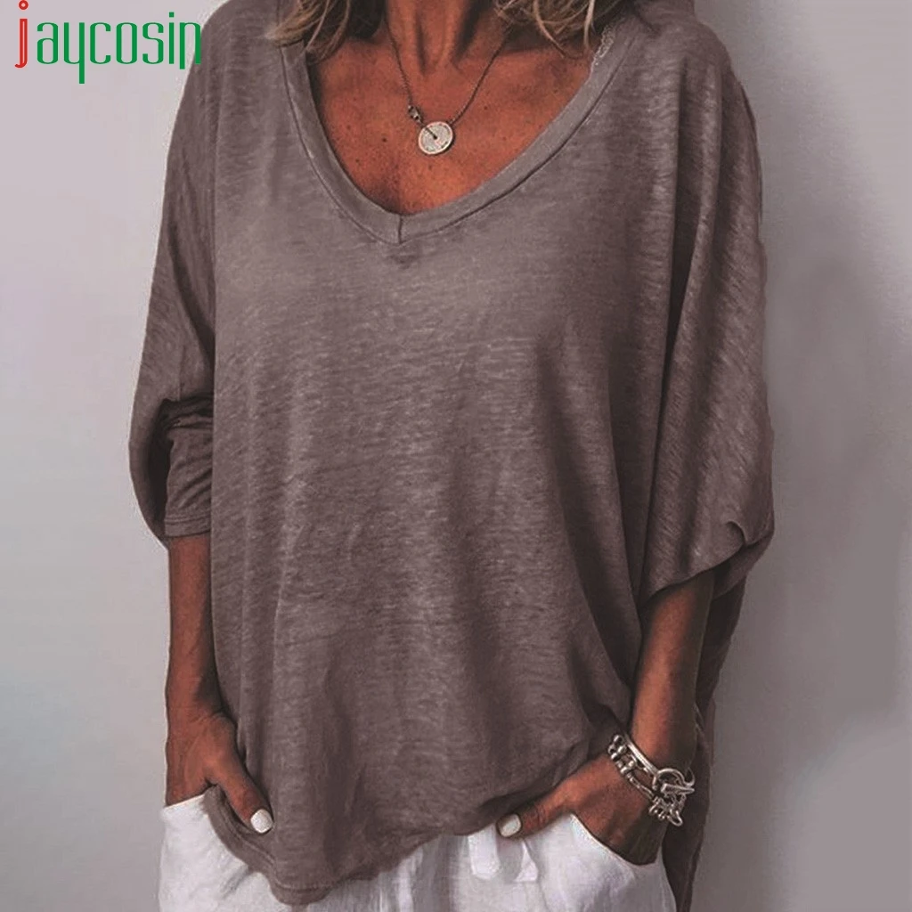 

Women Summer T-Shirt Plus Size Loose Solid Color Casual Long Sleeve Fashion Tops Daily Ladies O-neck tee Running Fitness t shirt