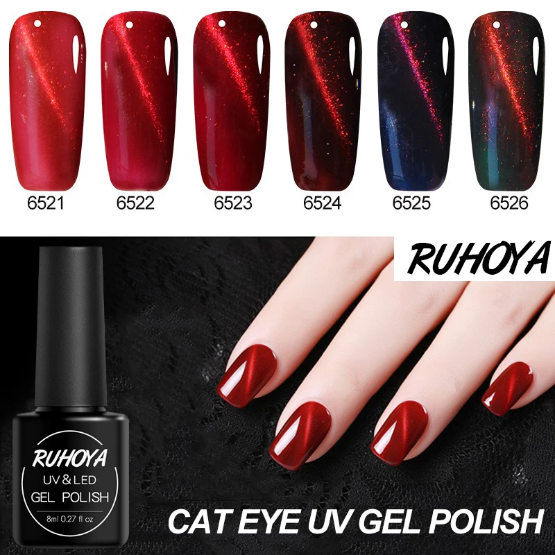 Ruhoya 2019 красный кошачий глаз отмачиваемый эффект лак для ногтей гель