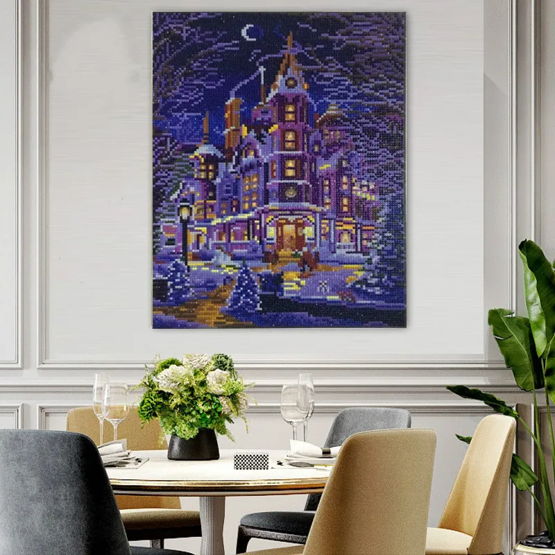 

Framed LED Crystal Art Kit Diamond Painting with Light Kits for Adults Embroidery Cross Stitch Christmas Decor Castle 30x40cm