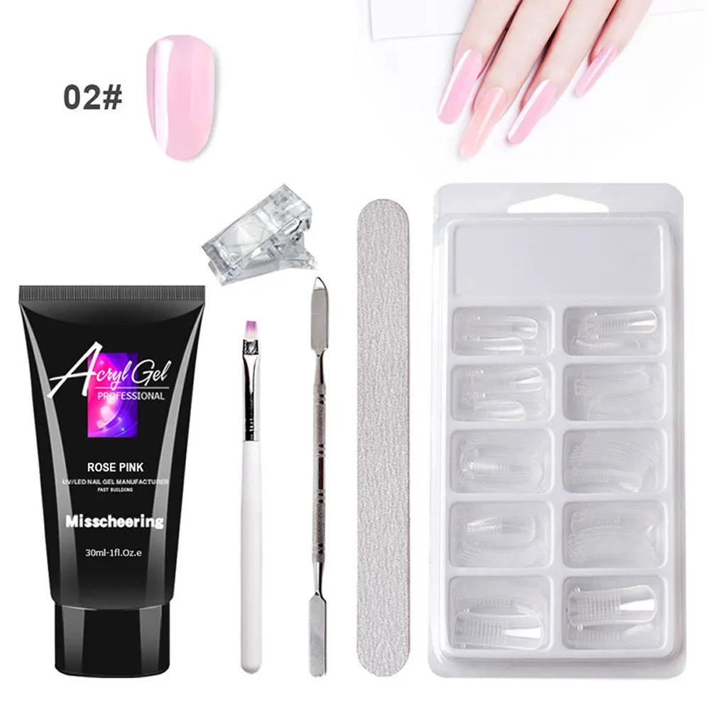 Misscheering Nail Extension Glue Polish Women Multicolor New 30ML Poly False Nails Double-end Skin Nail Pusher Clip Set 19L0618