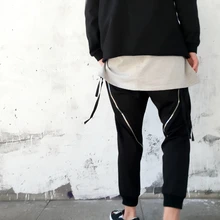 27-44 Новинка Мужская одежда GD стилист волос модные уличные молнии ленты брюки с резинками на щиколотках шаровары большие размеры костюмы