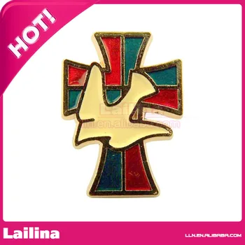 

Popular 100pcs/lot Gold Plate with Enamel Holy Spirit Dove Cross Lapel Pin