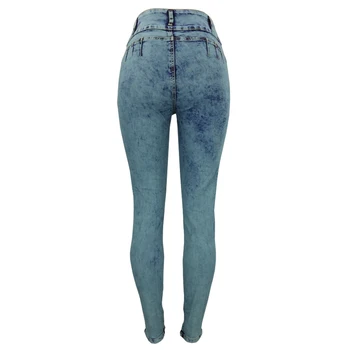 

2018 Spring Plus Size Trousers Winter Women Ripped Jeans Bodycon Denim Destroyed Frayed Hole Zipper Pockets Casual Pants Blue