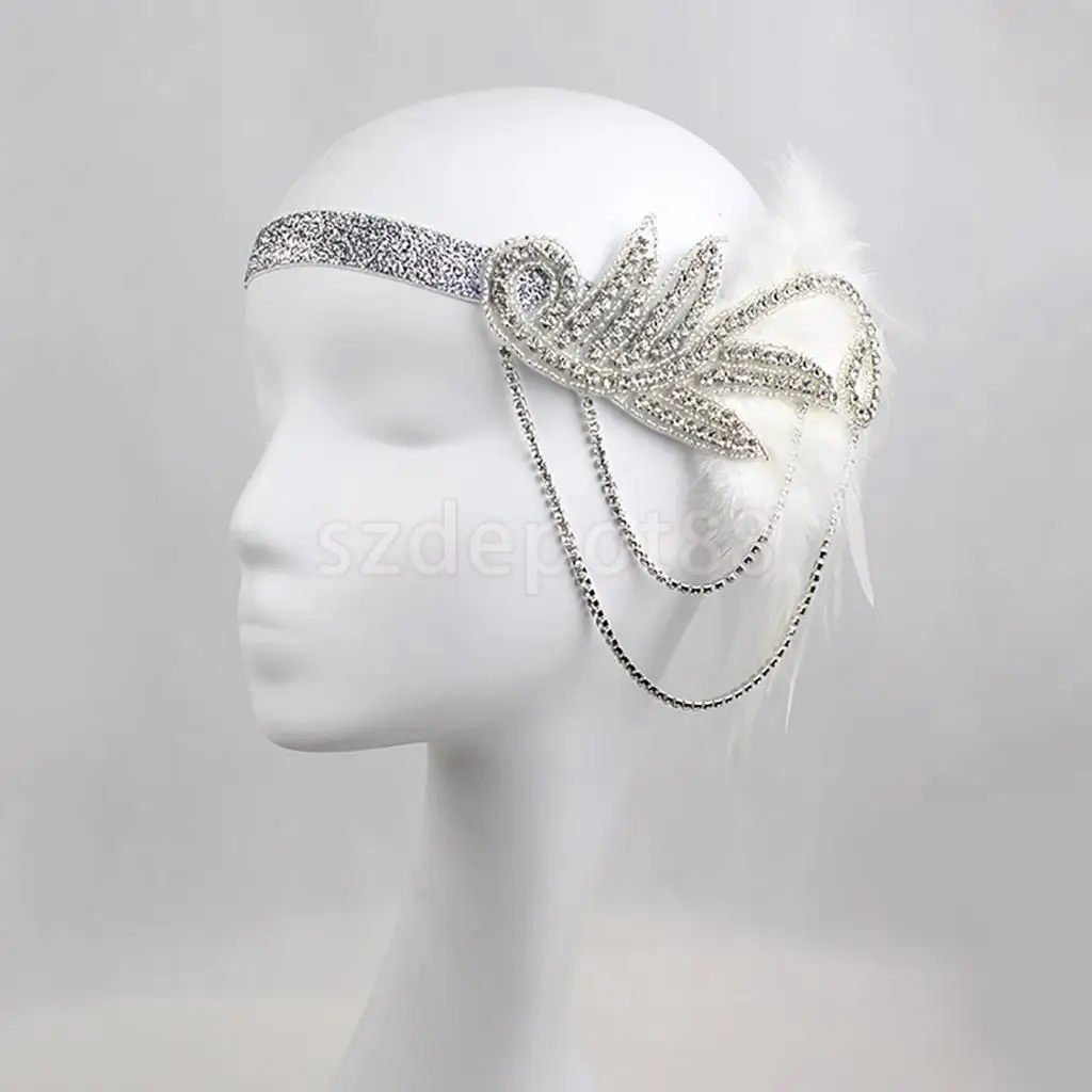 Vintage 1920s Feather Headband Wedding Bridal Headpiece Flapper Fancy Dress