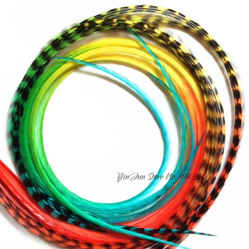 

10pcs 10"-12" inches Ombre Neon Warm Colors Grizzly DIY Rooster Feathers Hair Extensions Accessories for Hair Styling Decoration