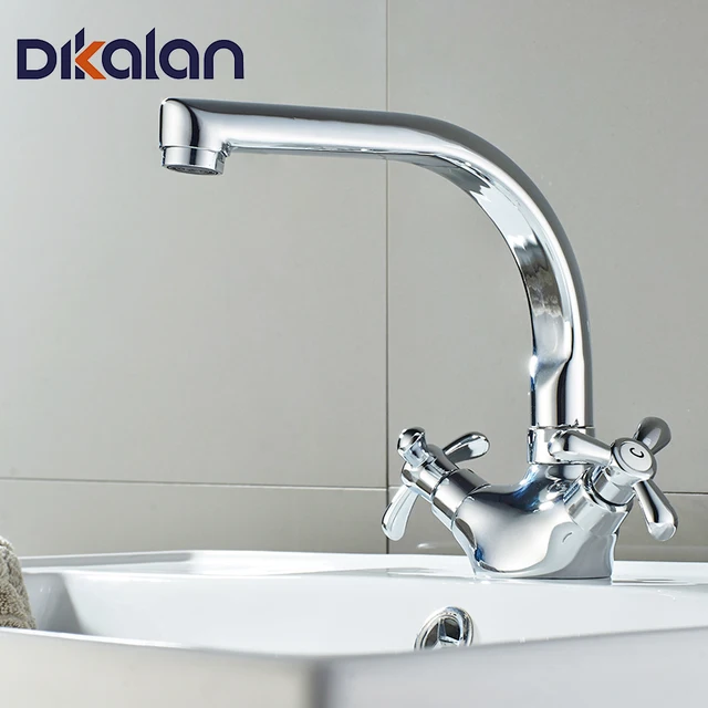 Dikalan Basin Faucet Polished Chrome Fixed Rotatable Type Dual Dikalan Basin Faucet Polished Chrome Fixed Rotatable Type Dual Holder Hole Deck Mounted Single