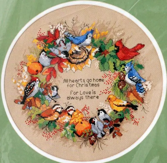 

Top Quality Beautiful Lovely Counted Cross Stitch Kit All Hearts Go Home For Christmas Love Flower Bird Wreath dim 08413