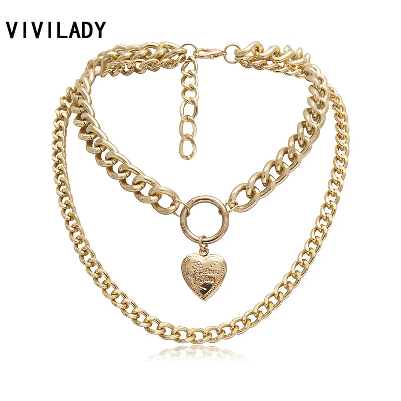 

VIVILADY Punk Style Wide Alloy Women Chokers Necklaces Charming Gold Silver Color Chic Opened Heart Pendant Lady Birthday Gift