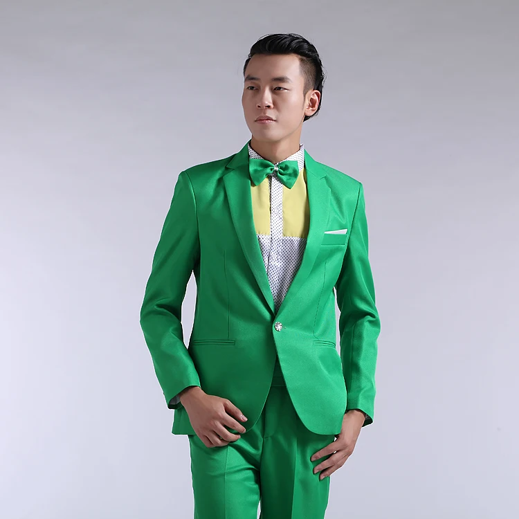 fashion 2 Pieces Set Business Casual Mens Suits With Pants Costume Homme Colorful Wedding Suits Groom Dress Singer Tuxedo