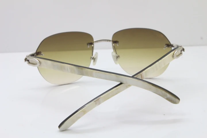 Cartier Rimless 8300729 Black Mix White Buffalo Horn Sunglasses In Silver Brown Lens  (9)