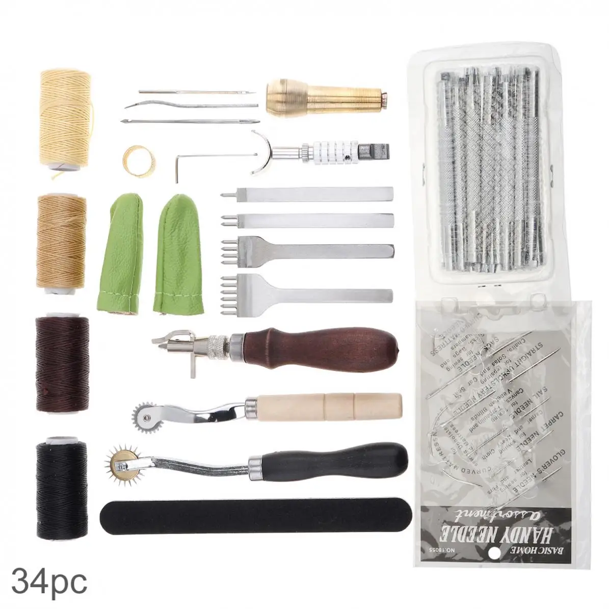 

34pcs/set DIY Leather Craft Handmade Sewing Stitching Punch Carving Work Kit Set Saddle Groover Leather Craft Kit for DIY