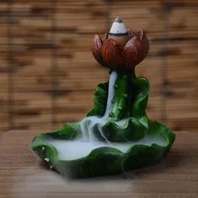 Горячие лотоса лист цветок буддистские благовония держатель курильница с обратным потоком с 10 шт пирамидки благовоний FQ-ing