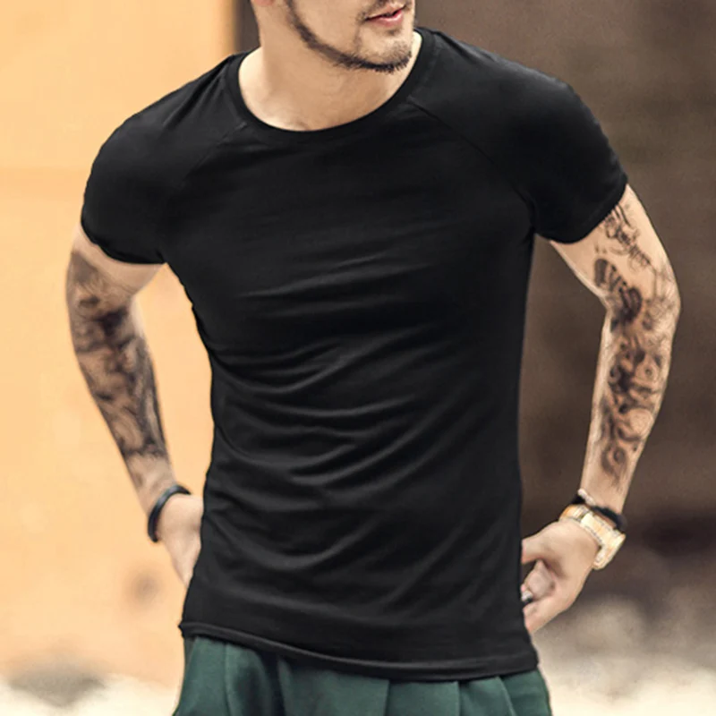 

New Men Casual T-Shirt solid Tees Men's Short Sleeve T-shirts Cotton Tops O Neck Clothing Summer Camisetas Slim Brand T4018