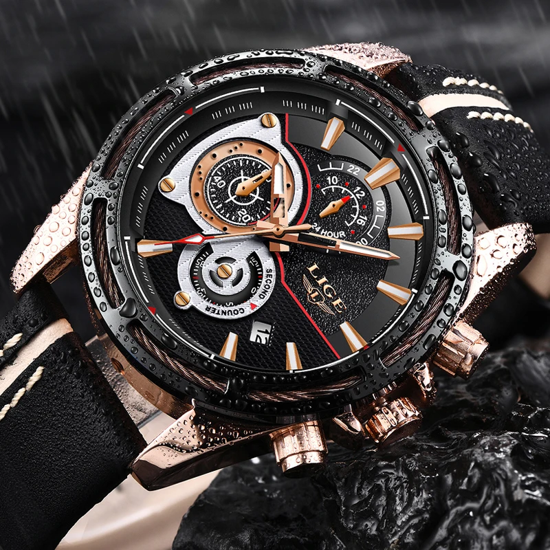 Relogio Masculino LIGE Mens Watches Top brand luxury Fashion Military Quartz Watch Mens Leather Business Waterproof Sport Watch