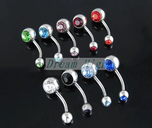 

Free Shipping Navel Piercing Hot Sell Double Gem belly ring Jewelry Body piercing 100pcs/lot Mixed color