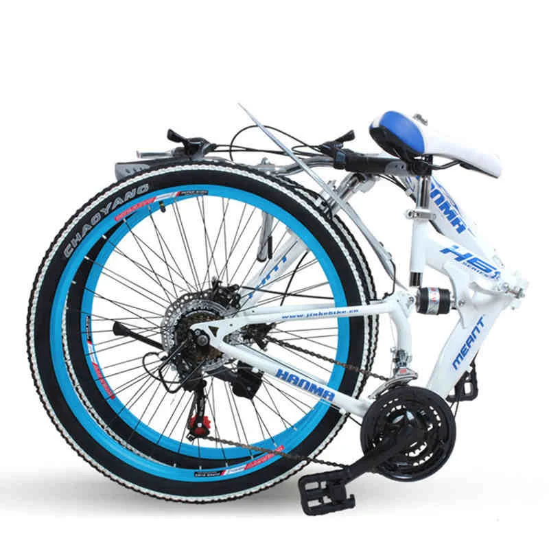 24/26 inch folding mountain bike 21 speed front and rear suspension machinery disc brake commuter commuter male and female stude