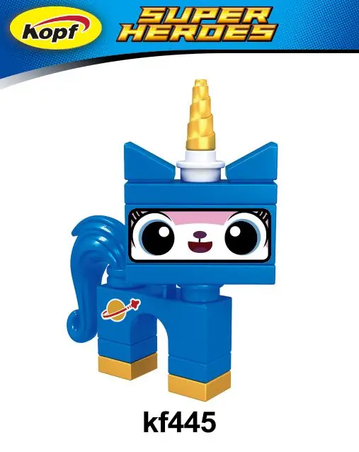 

Single Sale Supe Heroes Unikitty Angry Astro Queasy Biznis Kitty Wearing Glasses And Suit Building Blocks Children Toys KF445