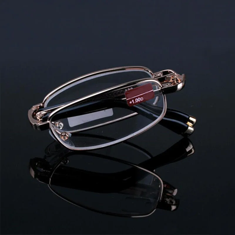 

Men Women Metal Frame Reading Glasses Presbyopic Reading Foldable Eyeglasses Diopter +1.0 to 4.0 With Case 063