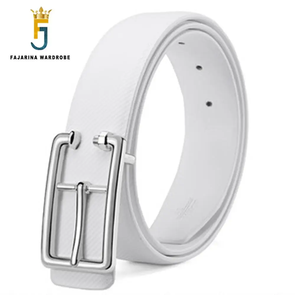 FAJARINA Quality Fashion Cowhide White Black Belts Straps Jeans Genuine