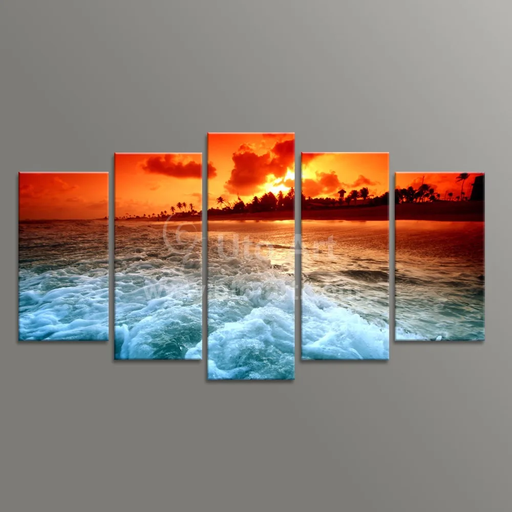 Modern Unstretched 5 Piece Canvas Art Ocean Beach Decor Painting
