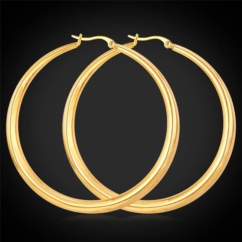 Большие круглые серьги простые Basketball wives модные украшения для женские серьги-Обручи из нержавеющей стали/желтого золота Цвет GE678 - Окраска металла: Gold Color