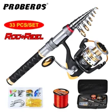1 комплект Удочка+ катушка комбинированная телескопическая удочка спиннинговое колесо с леской Крючки приманки Джиги Вертлюги сумка для хранения рыболовные снасти