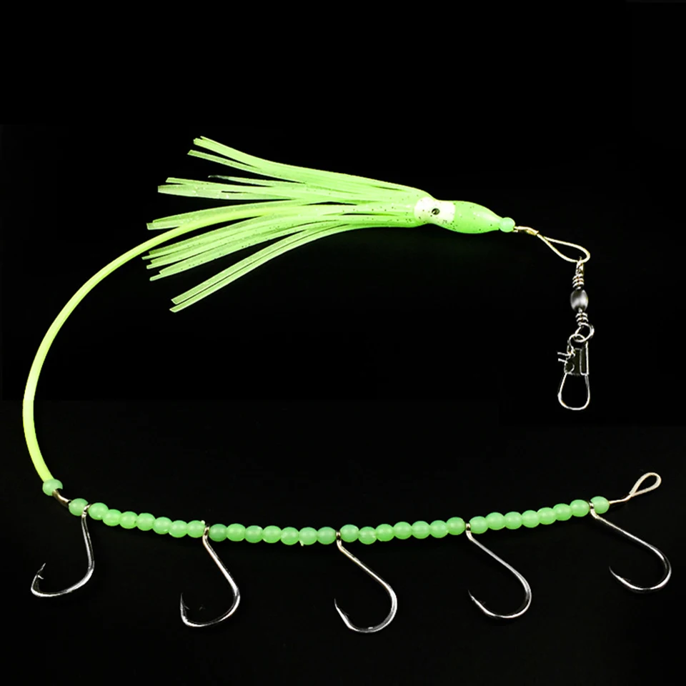 

1PCS 5 Hooks With Squid Skirts Inchiku Jig Assist Hook octopus jigs assist hook Luminous squid jig hook suitable for inchiku