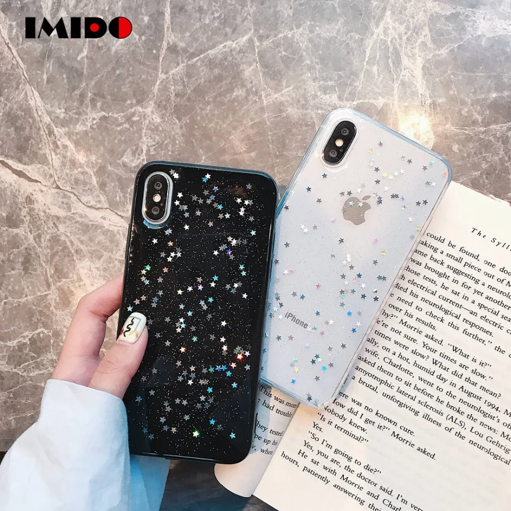 

IMIDO Glitter Stars Powder Phone Case For iPhone 6 6S 7 8 Plus Ultrathin Slim Soft TPU Back Cover For iPhone X XR XS MAX Coque