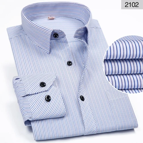 Популярные полосатые повседневные мужские рубашки среднего возраста плюс размер 6XL 5XL 4XL 3XL высокое качество с длинным рукавом деловые мужские рубашки - Цвет: A2102