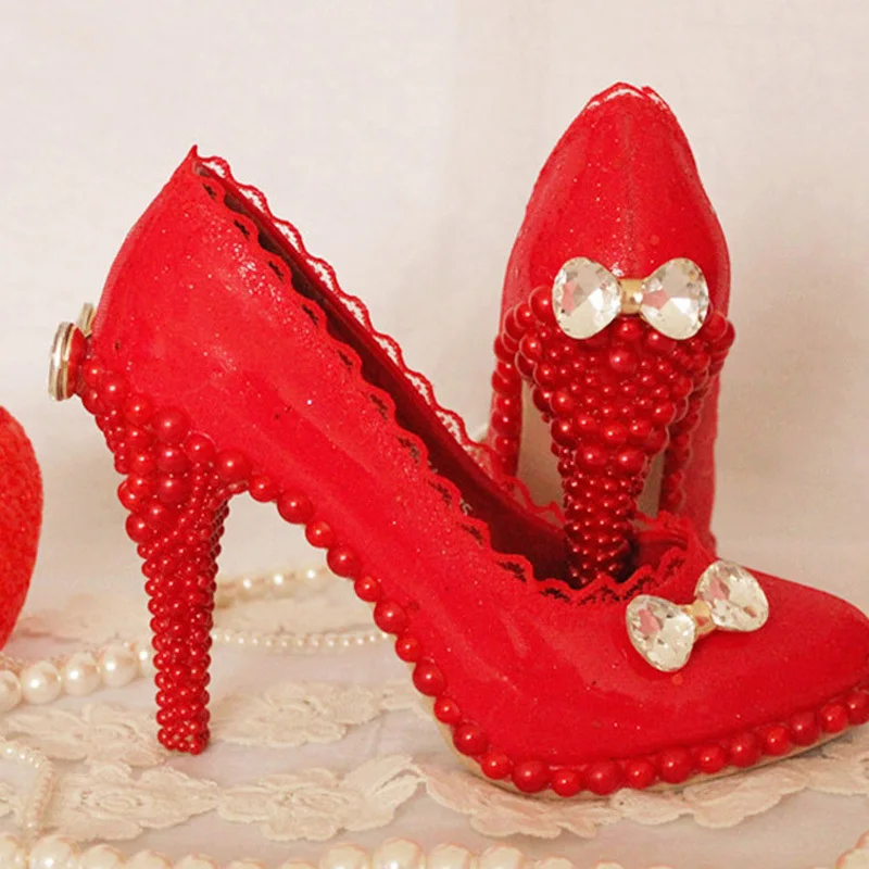 2016 Spring Summer High Heels Bridal Dress Shoes Red Lace Wedding Shoes  Platform Elegant Formal Dress Shoes Bridesmaid Shoes