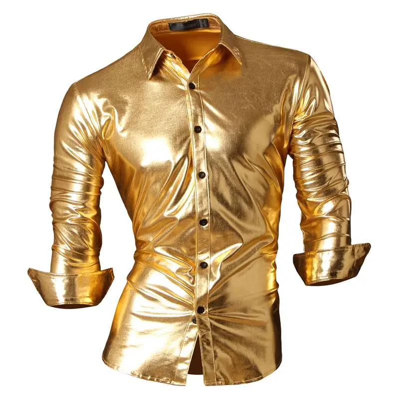 Джинсовое мужское модное платье повседневные рубашки на пуговицах с длинным рукавом приталенный дизайн Z036 золотой