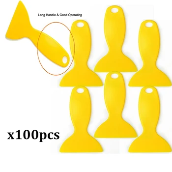 

EHDIS 100pcs Yellow Vinyl film car wrap Squeegee Cleaning Scraper Window Tints Tools Handle Squeegee Car Styling Sticker Tool