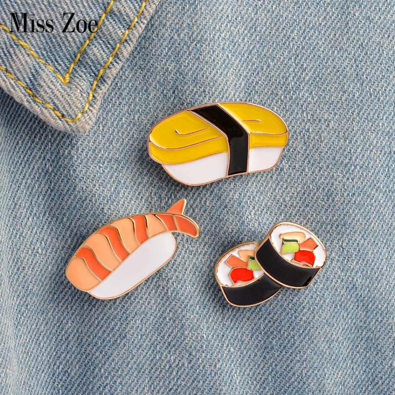

3pcs/set Japanese cuisine pins Bento rice roll salmon sushi Brooch Denim Jacket Pin Buckle Shirt Badge Gift for Kids Girls