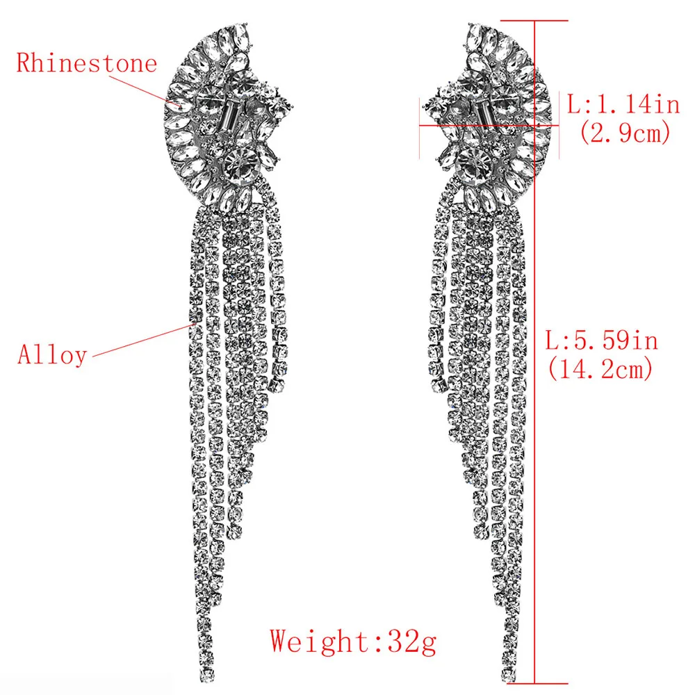 Модный корейский стиль кристалл, Длинная кисточка висячие серьги Роскошные цвета: золотистый, серебристый Цвет стразы серьги Для женщин вечерние, ювелирное изделие, подарок