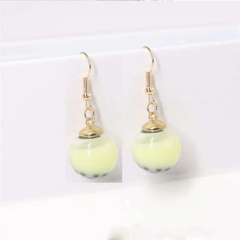 Personality Resin Milk Tea Drink Earring Girls Gifts Colors Candy Color Creative Unique Bubble Tea 45 Colors Drop Earrings 1Pair - Окраска металла: 7