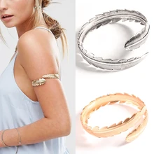 Arm Bracelet Adjustable Silver Gold Plated Feather Arm Cuff Bangle Fashion Bohemain Bijoux Bracelet Hip Hop Bangles for Women gold silver cuff upper arm bracelet bangle for women